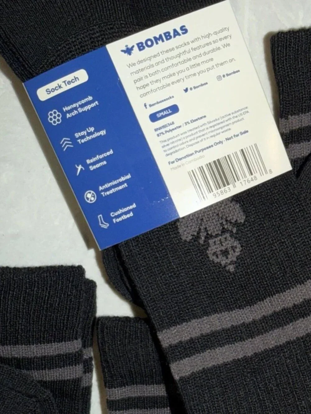 5 Pairs Bombas Black Crew Socks Women's Size Small 4 - 7.5 New